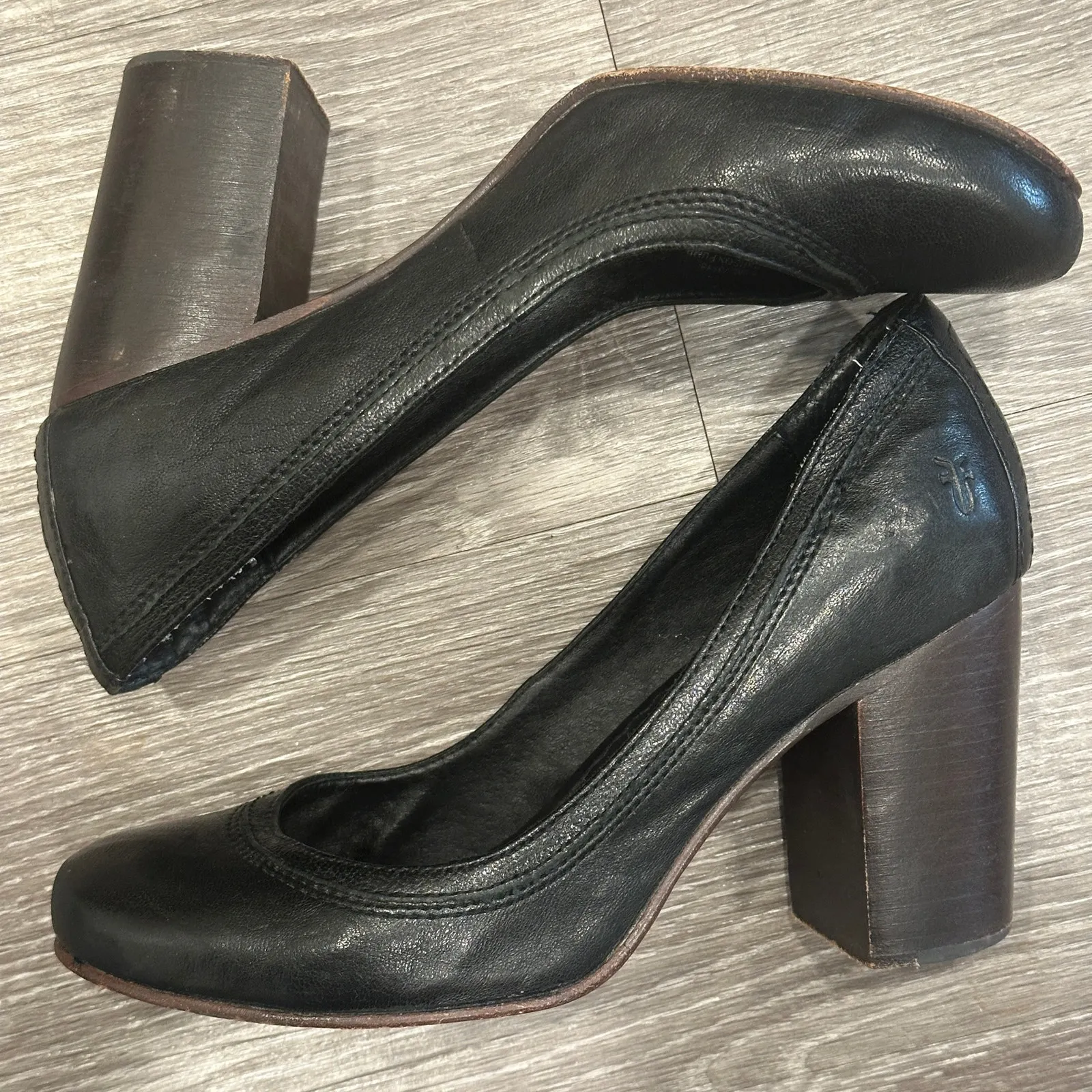 Frye Carson Leather Block Heel Pump Black Round Toe Classic Preppy Mod Retro 8.5 - Image 6