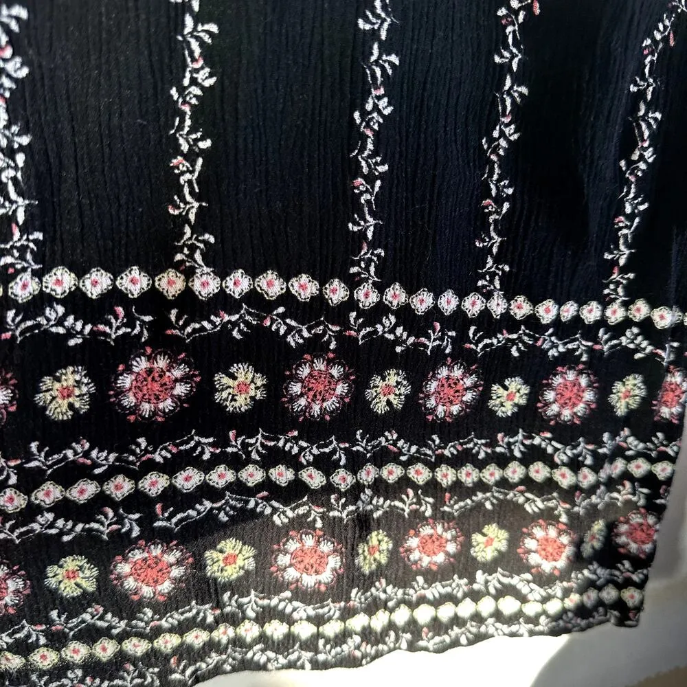 Three Dots Printed Wide Leg Pants Floral Pull On High Waist Slash Pocket Black L - Image 4