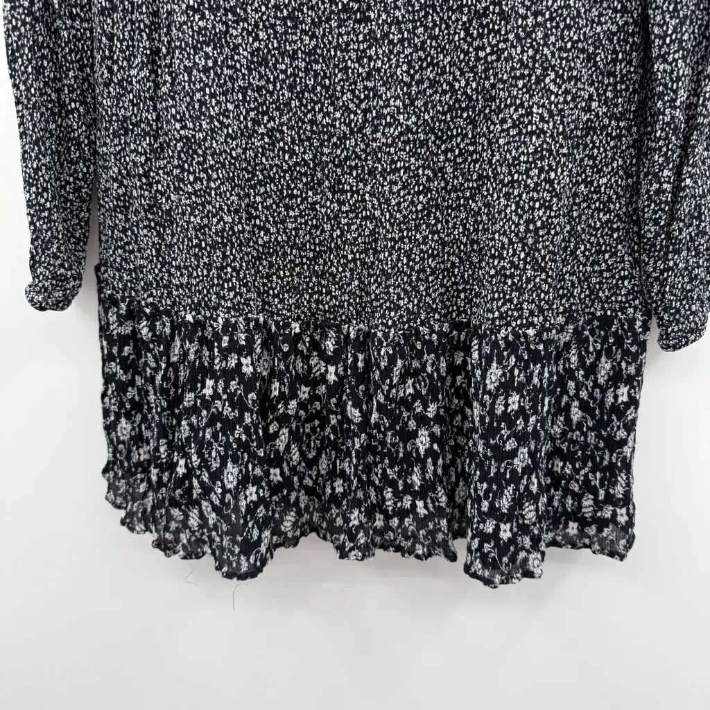 Sezane‎ Leana Black & White Floral Silk Blend Long Sleeve Shift Mini Dress Sz 38 - Image 4