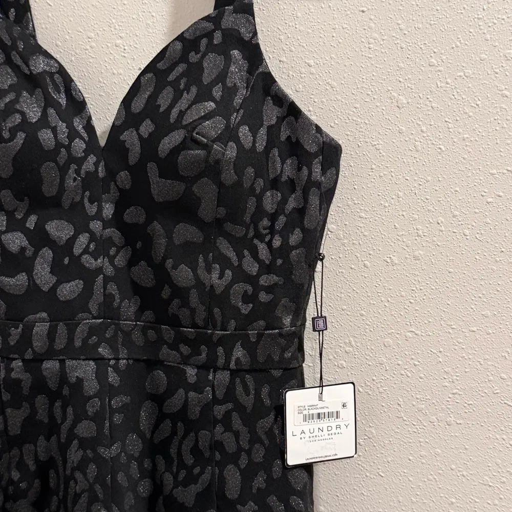 Laundry By Shelli Segal NWT Size 4 Gunmetal Animal Print Jumpsuit Cocktail Chic - Image 3