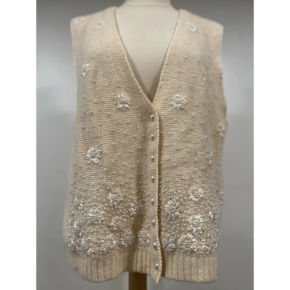 Vintage Marisa Christina Petite Angora wool Holiday Beaded Vest Petite Large White Size undefined - Image 5
