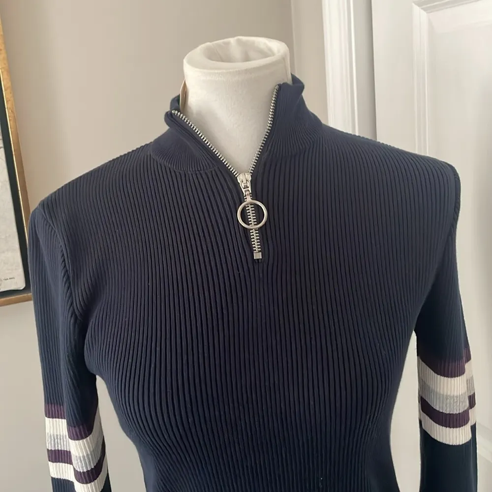 Cutest Brand New Urban Outfitters Navy Blue / Striped Quarter Zip Sweater Top - Image 5