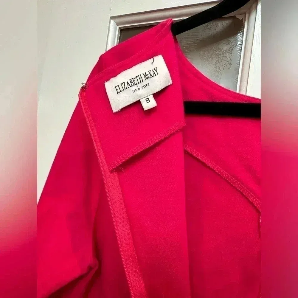 Vintage Elizabeth McKay Designer Fuchsia Heavy Italian Ponte Midi Dress Size 8 Pink - Image 5