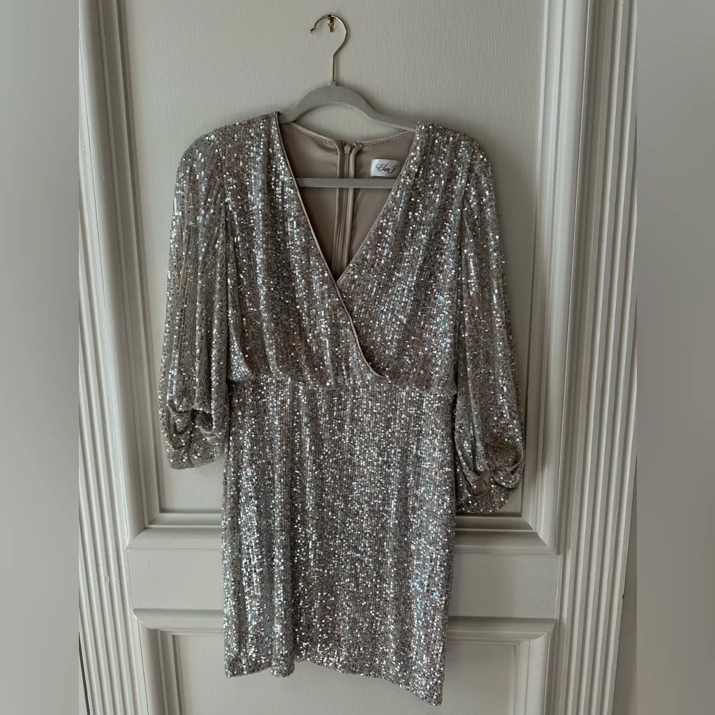 Eliza  J Silver Sequin Cocktail Dress – Size 6P Petit e NWT Sparkle Party Shift - Image 4