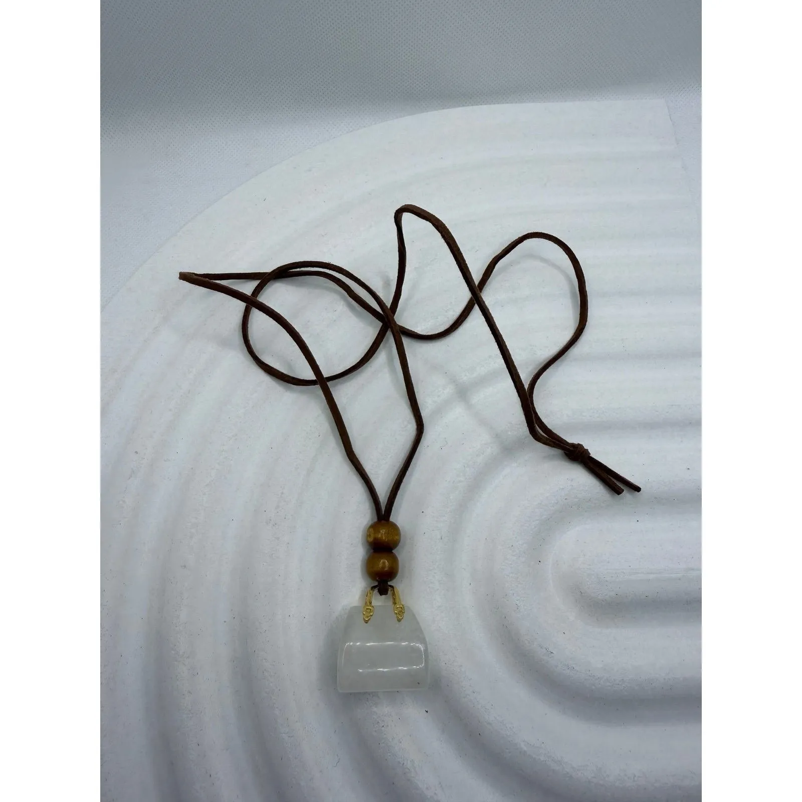 Natural Quartz Style Pendant‎ Necklace with Wood Beads & Suede Cord - Image 3