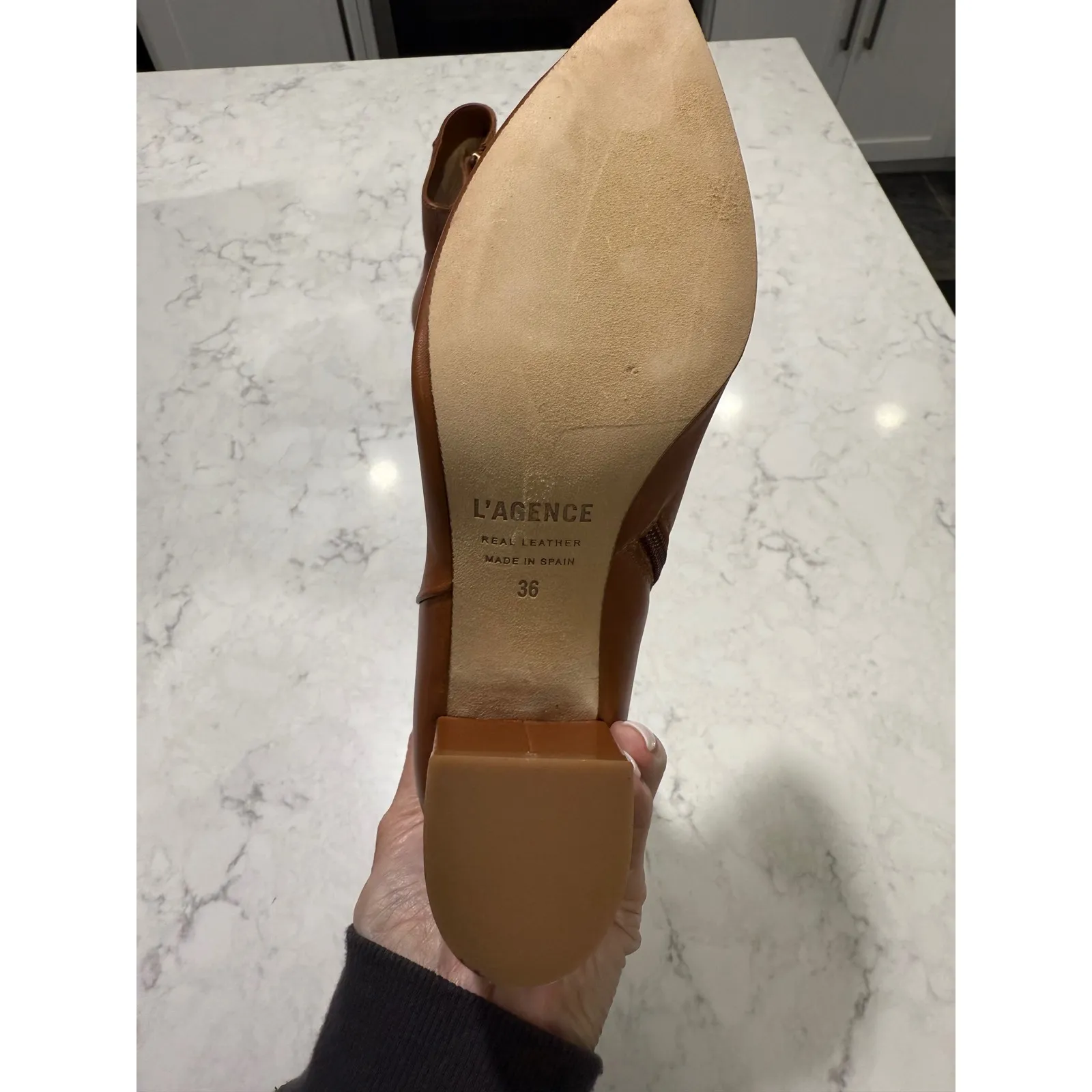 New L'AGENCE Jeanne Pointed Toe Genuine
Leather Boot in Luggage Brown
Sz 36 $595 - Image 6