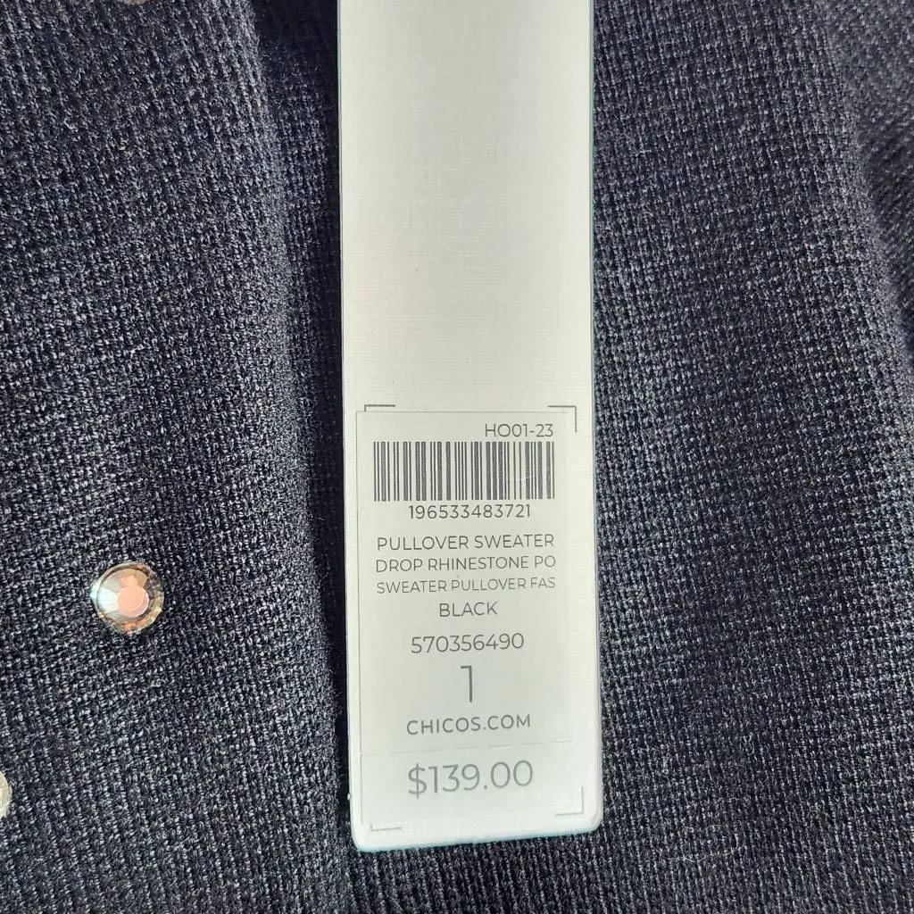 Chico's Black Drop Rhinestone Pullover Sweater NWT Size Medium Rhinestone Top - Image 8