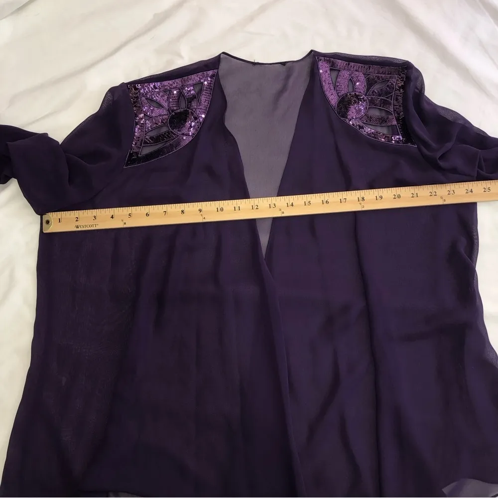 Sheer Purple Open Wrap Cover Purple Sequins Laser Cut Long Sleeve Top Jacket Size L - Image 7