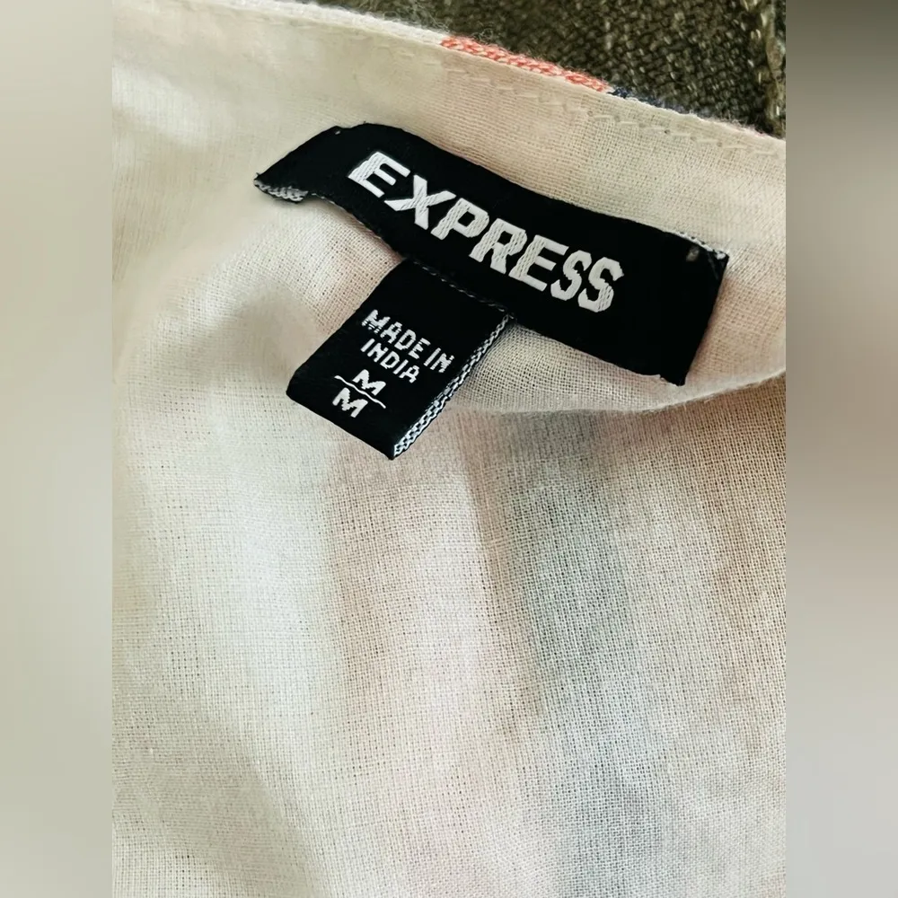 Express Cotton Blend Stripe Ruffle Wrap Dress in Cream Pink Size Medium - Image 8