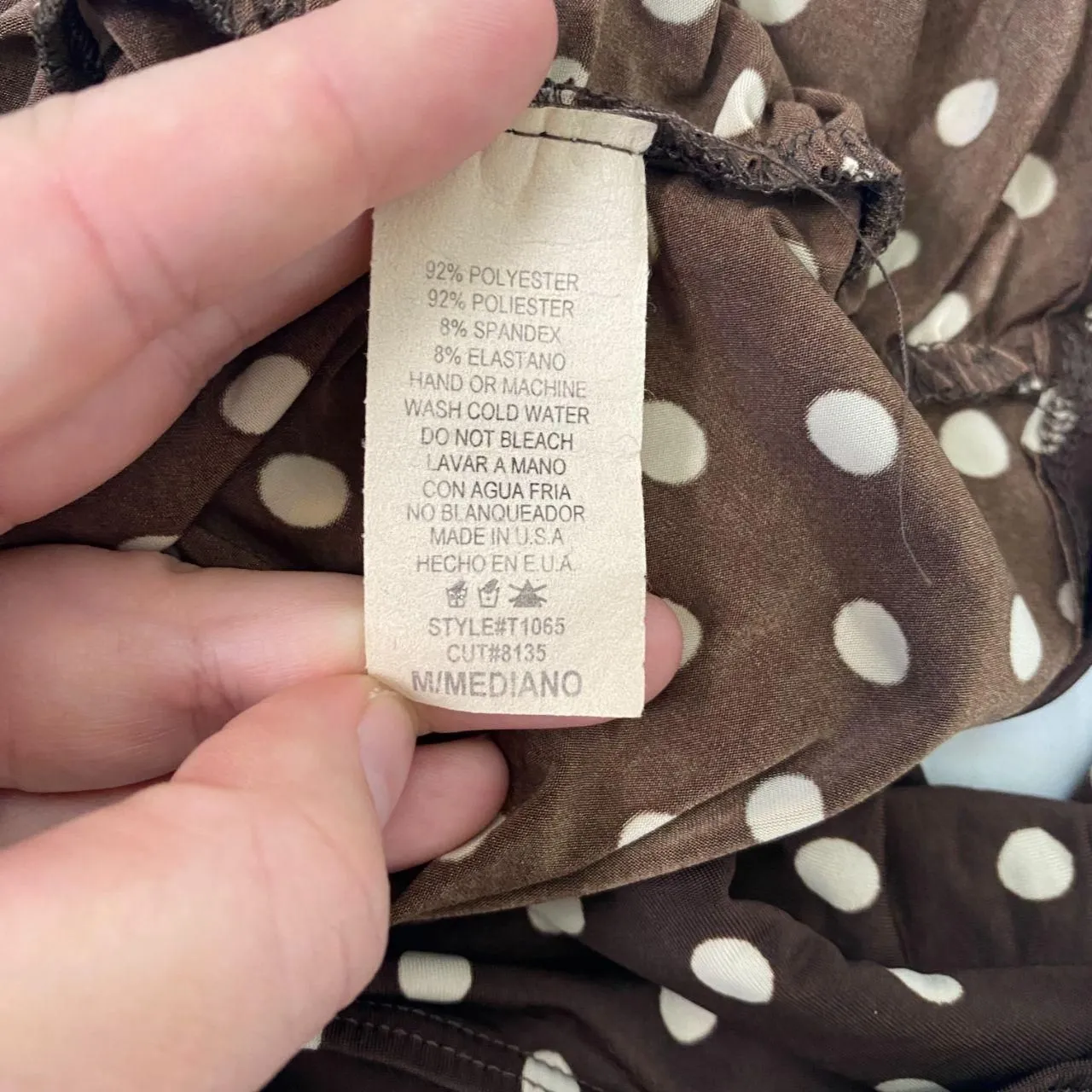 Early 2000's Cinched Soft Brown Cream White Polkadot Babydoll Halter Top M Size M - Image 8