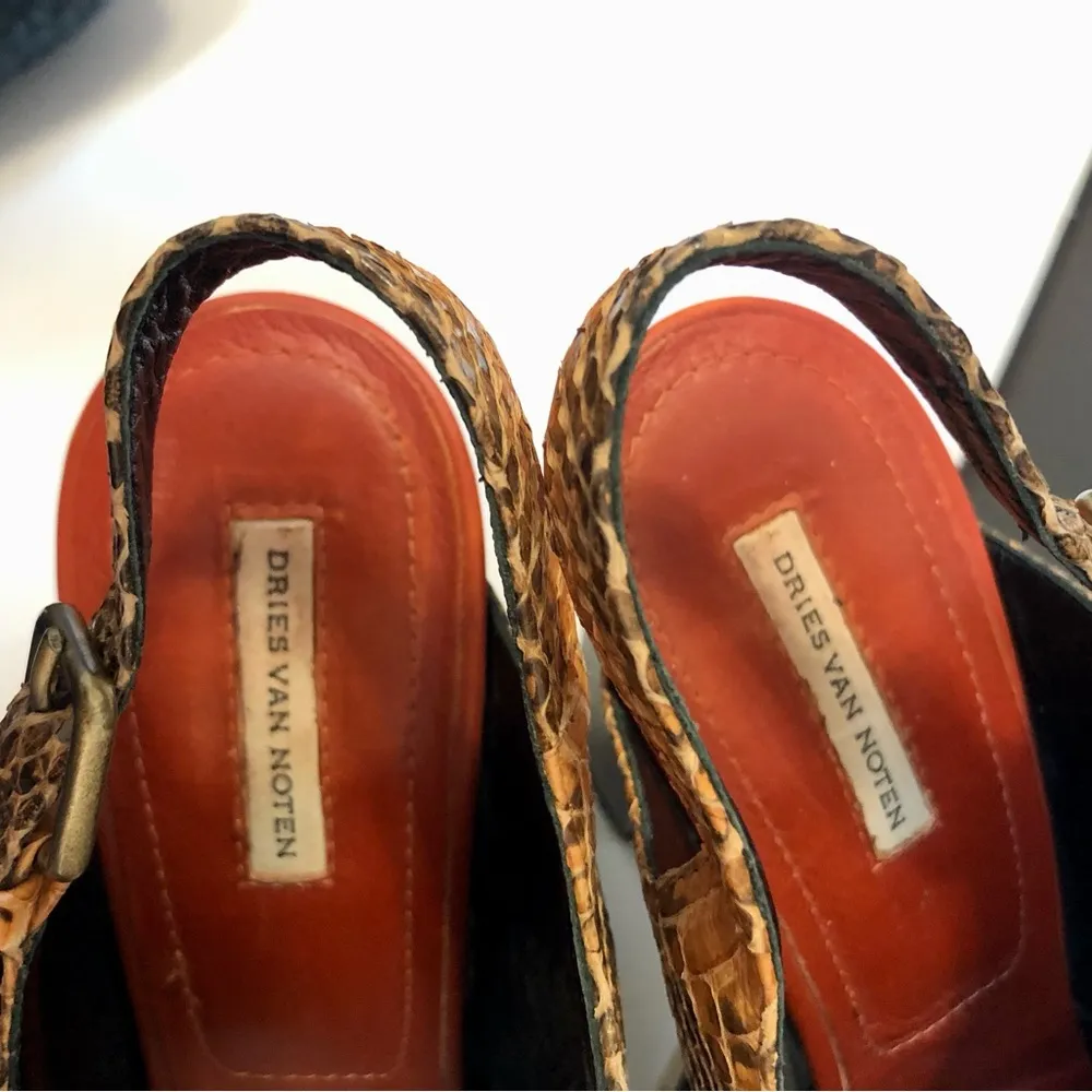 Vintage  Oxford Sling Back Reptile Embossed Leather Wood Heel 7.5 - Image 10