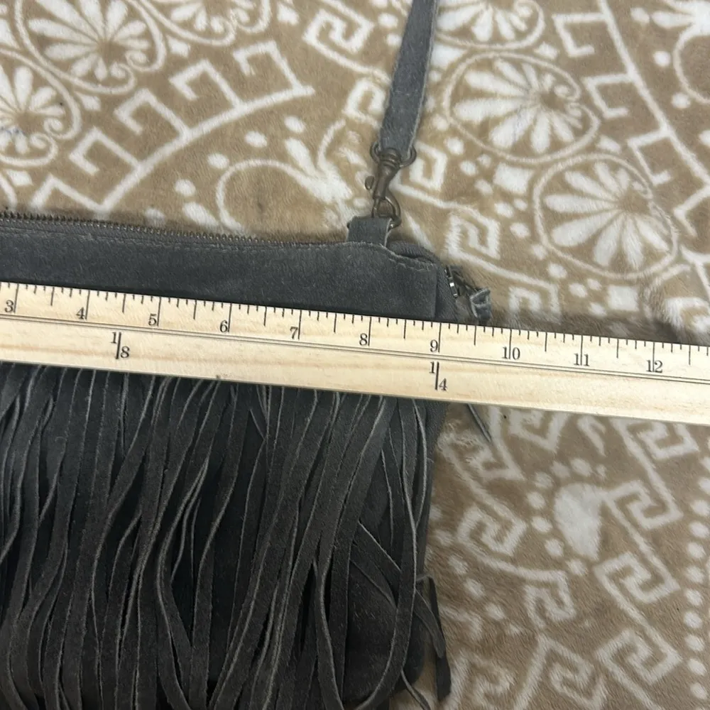 Grey Leather Fringe Crossbody Bag Gray - Image 9