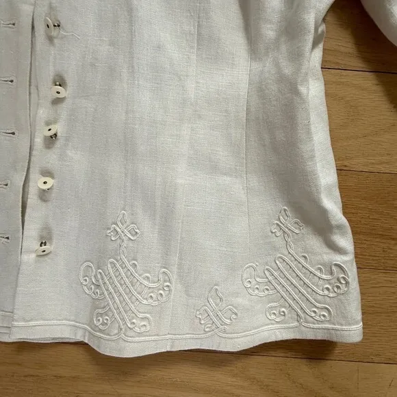 Ralph Lauren 100%‎ Linen Embroidered Mandarin Collar Jacket White Size 16 - Image 5