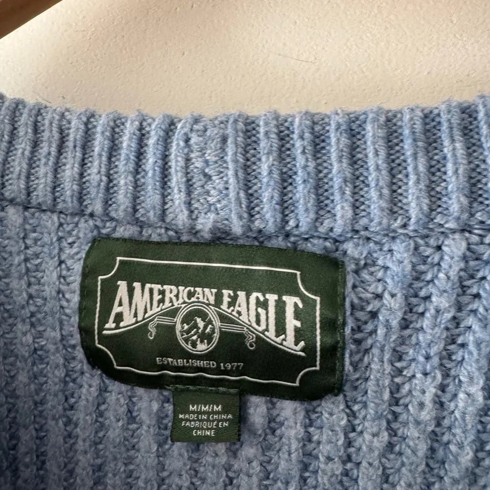American Eagle Baby Blue Knit Sweater Vintage Green Label Tag Wool Blend - Image 4