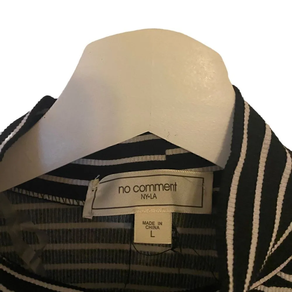 No comment mock neck long sleeve striped black and white large - Image 2