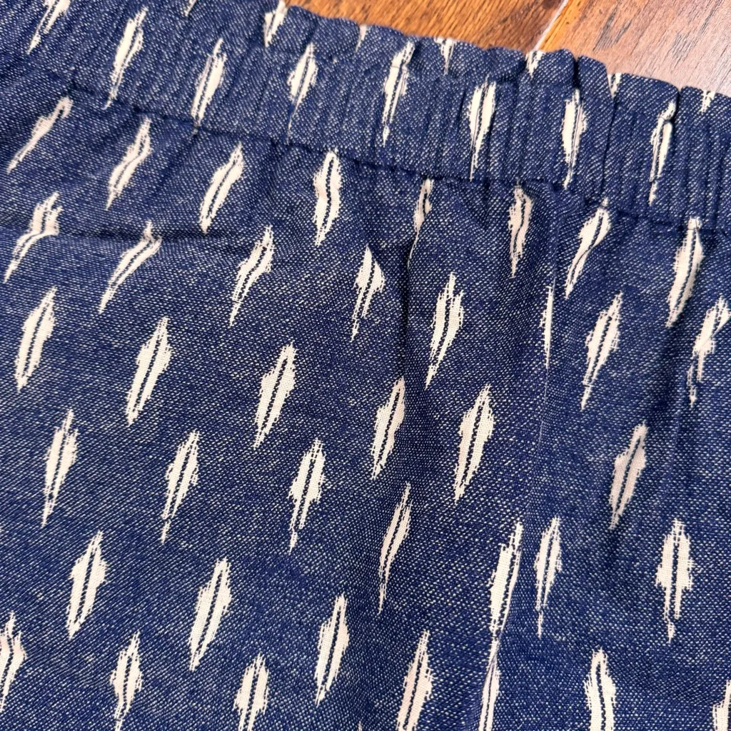 J. Crew Sidewalk Skirt Womens 14 Blue Feather Lined Elastic Waist Linen Blend - Image 2