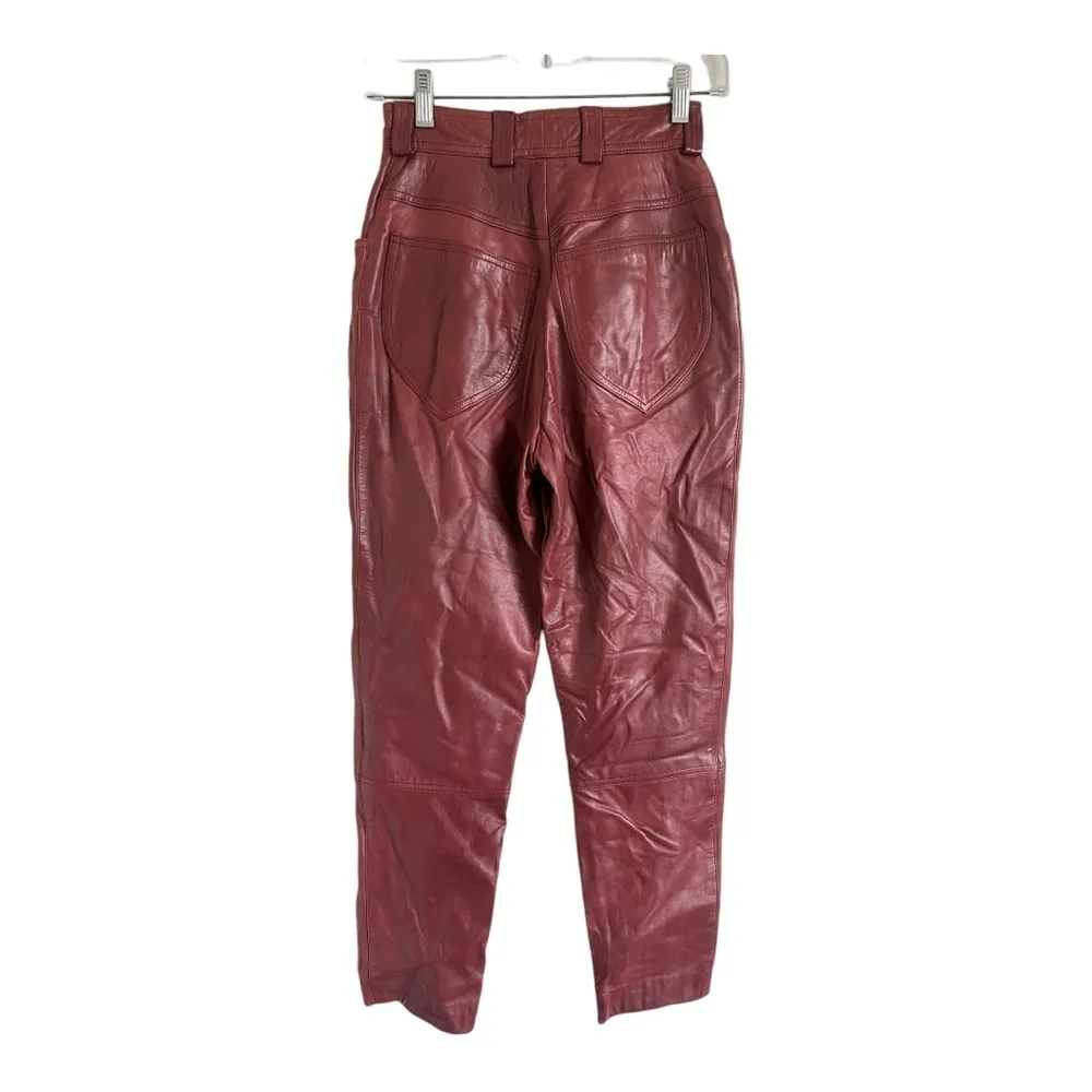 90s Escada By Margaretha Ley 90s Brown Leather High Waisted Pant Size 34(US S) - Image 7