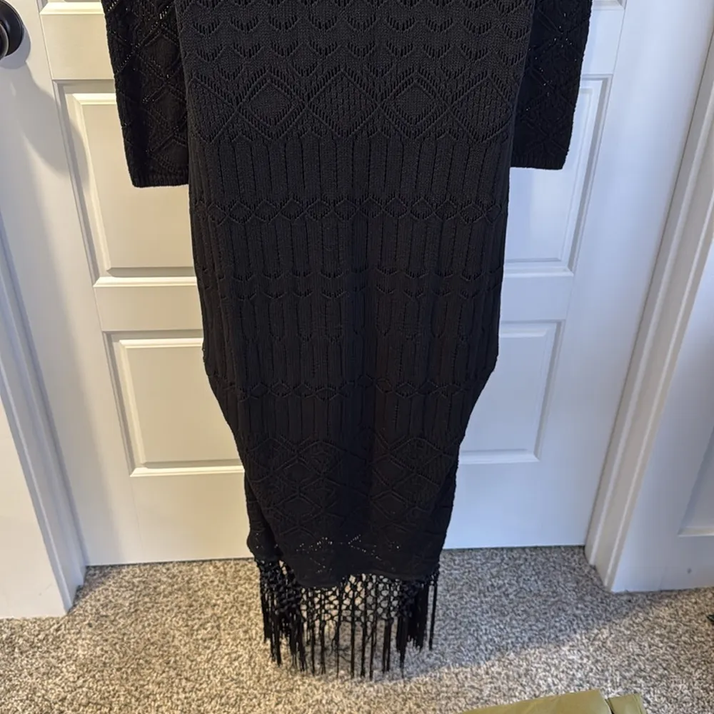 Lulu’s Chic Favorite Black Crochet Fringe Sweater Maxi Dress - Image 8