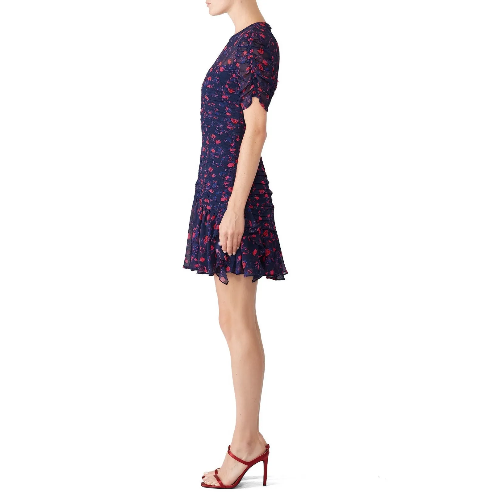 Tanya Taylor Falling Floral Carti Dress Size 10 Purple Silk Ruched Cocktail - Image 9