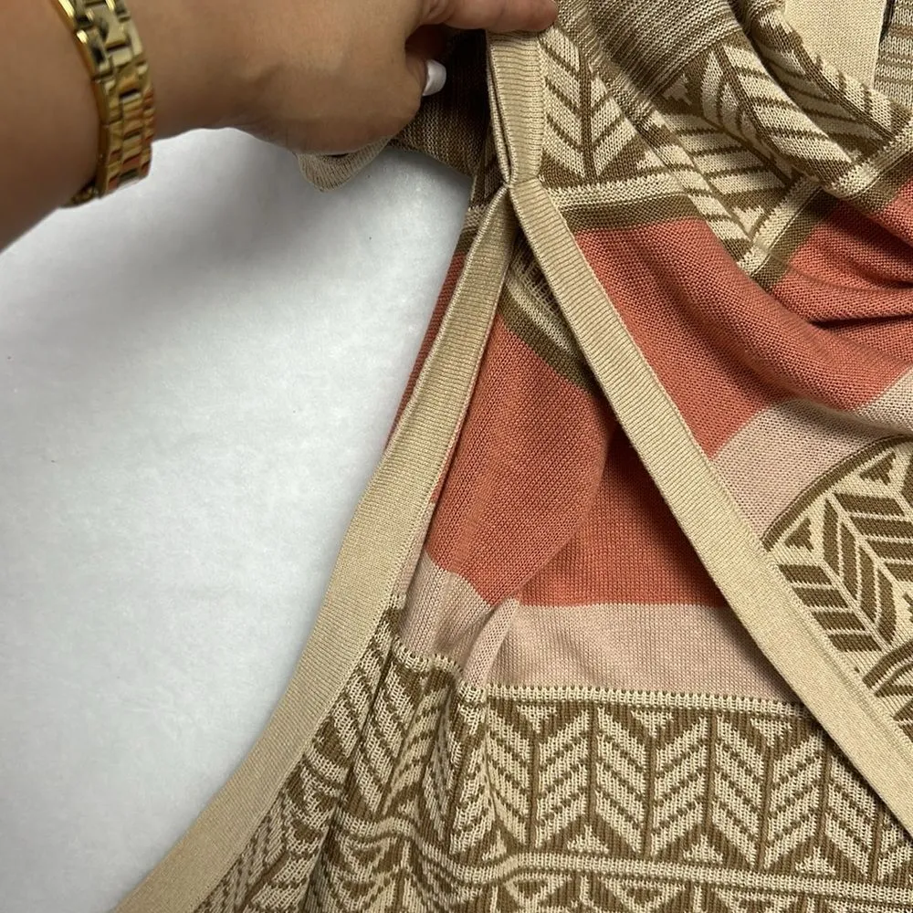 Aztec Sweater Wrap Womens Sz Small Muted Beige Tan Salmon Slv Holes - Image 4