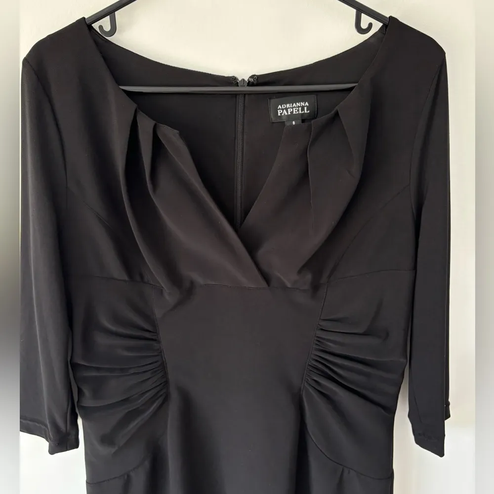 Adrianna Papell Black Midi Formal Dress Knee Length Ruched Professional Wedding - Image 2