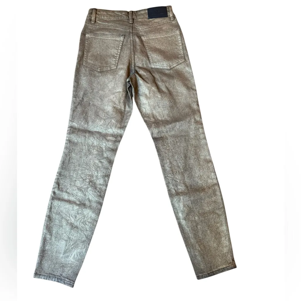 Lauren Ralph Lauren Black Label Luxury Metallic Gold Wax Denim Skinny Jeans Size 0 - Image 3