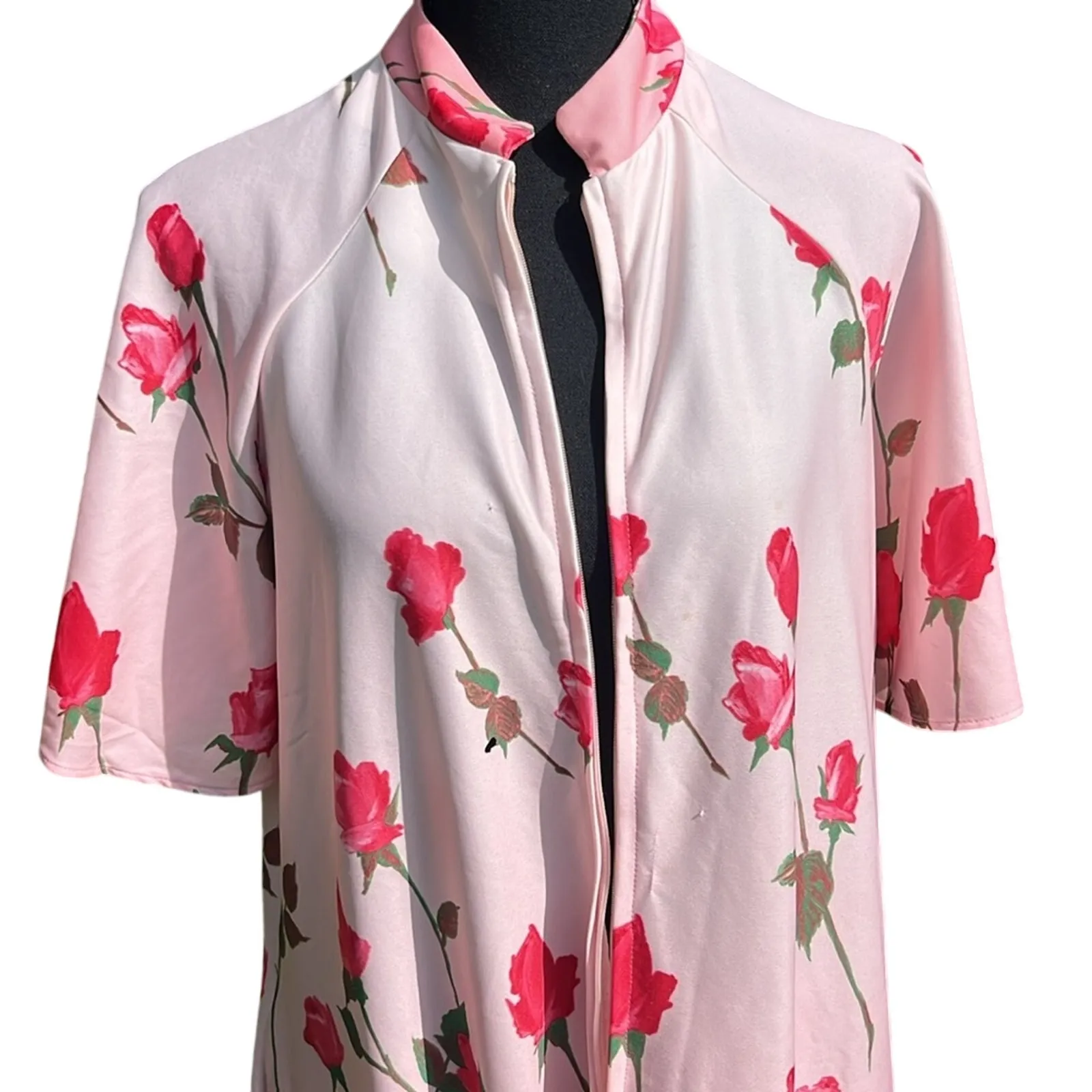Fabulous Vintage Floral Rose Pink Robe Loungewear House Dress - Image 9