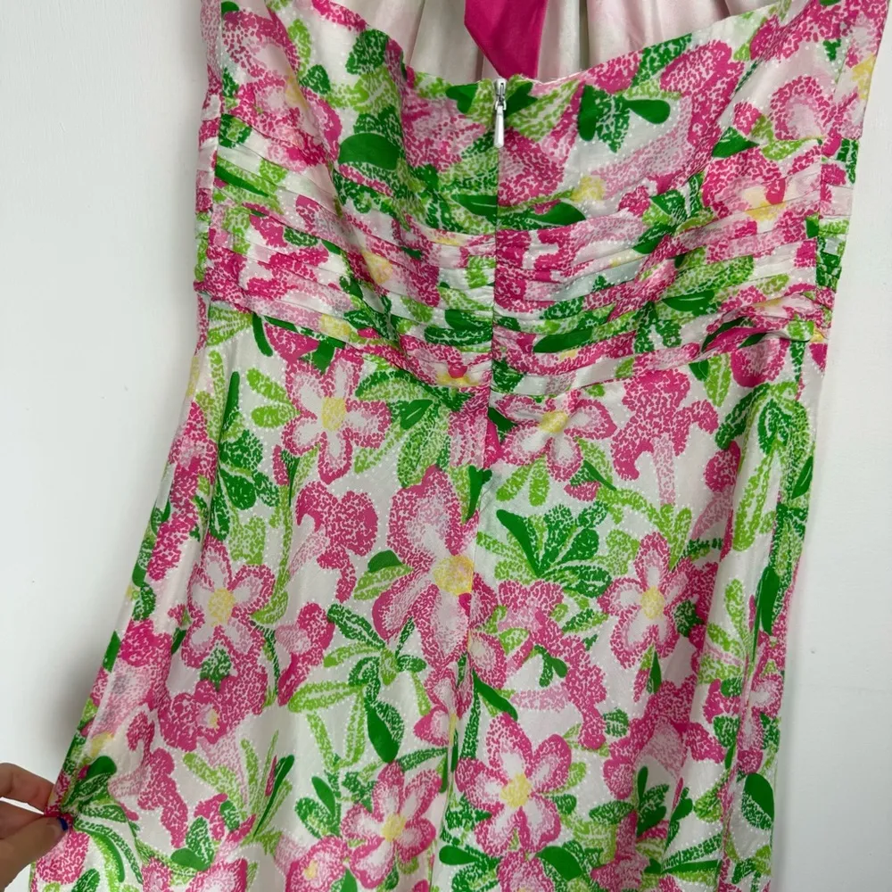 Lilly Pulitzer Floral Midi Dress Sz 2 Cotton Silk Blend Halter Neck Bow Tie Back - Image 13