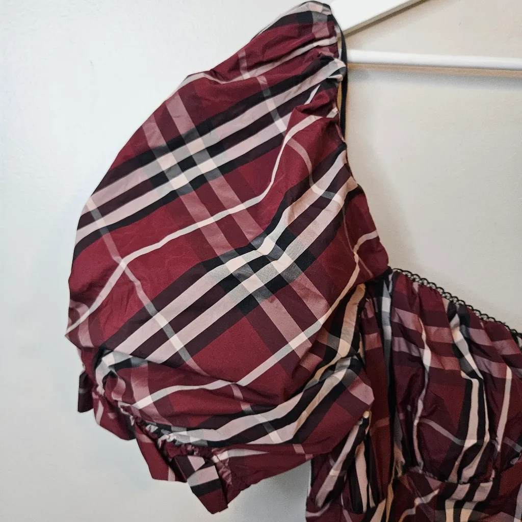 Maeve Plaid Puff Mini Dress Red Anthropologie Short Sleeve Sweetheart NWT XL - Image 9