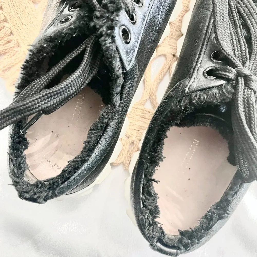 Stuart Weitzman Fringie Cover Story Sneakers Black Leather Size 6 - Image 11