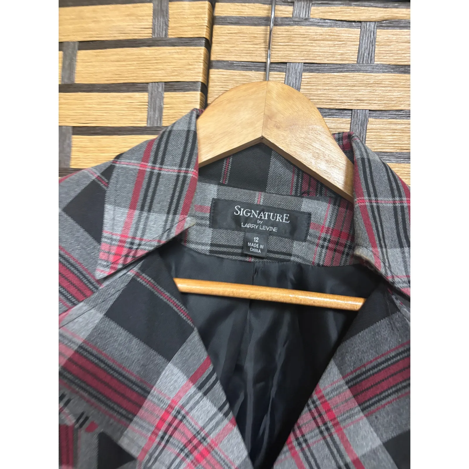 Larry Levine Red Plaid Cropped Jacket Size Large - Image 6