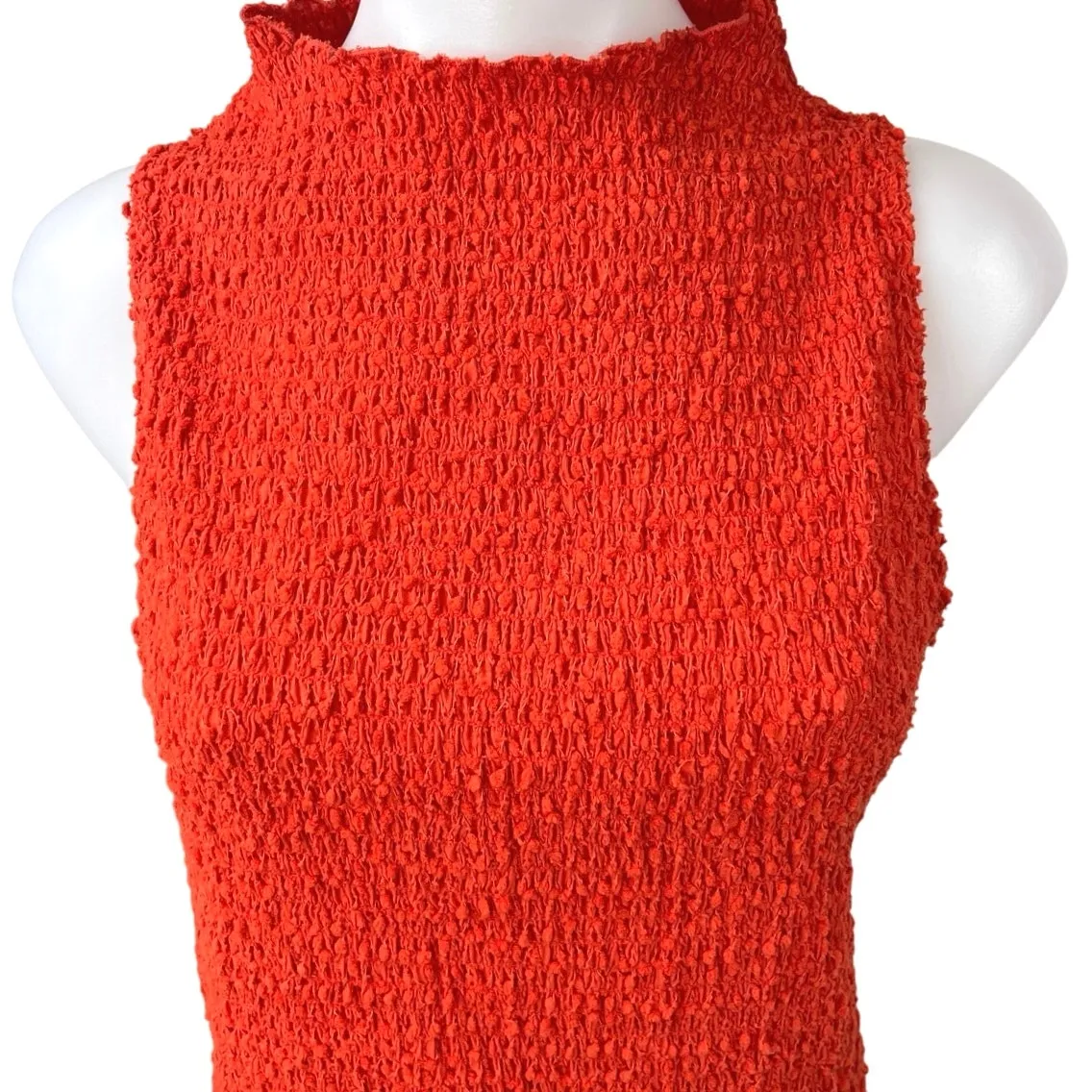 MNG Red Sleeveless Smocked High Mock Turtle Neck Tee T Shirt Blouse Top Size XL - Image 9