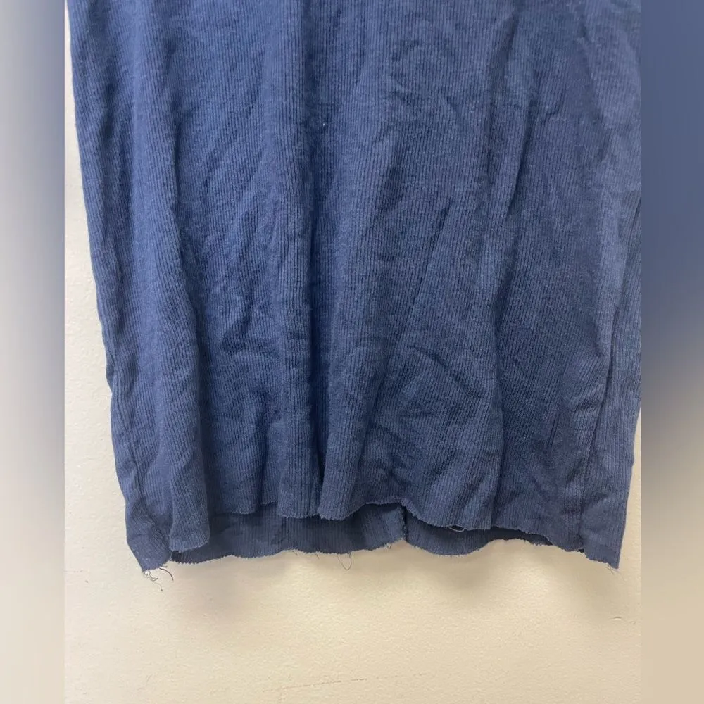 Monrow Navy Blue 3/4 Sleeve Ribbed Semi Sheer Boat Neck Supima Cotton Tee - Image 2