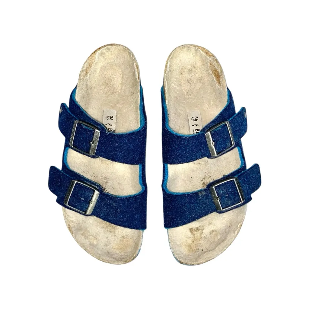 Birkenstock Arizona Rivet Wool Felt Two-Strap Slip-On Sandals In Doubleface Blue - Image 5