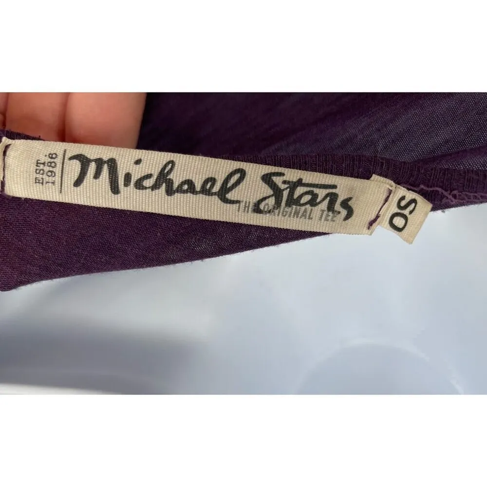 Michael Stars Modal Supima Cotton V Neck Ribbed Long Sleeve Shirt Top Purple - Image 6