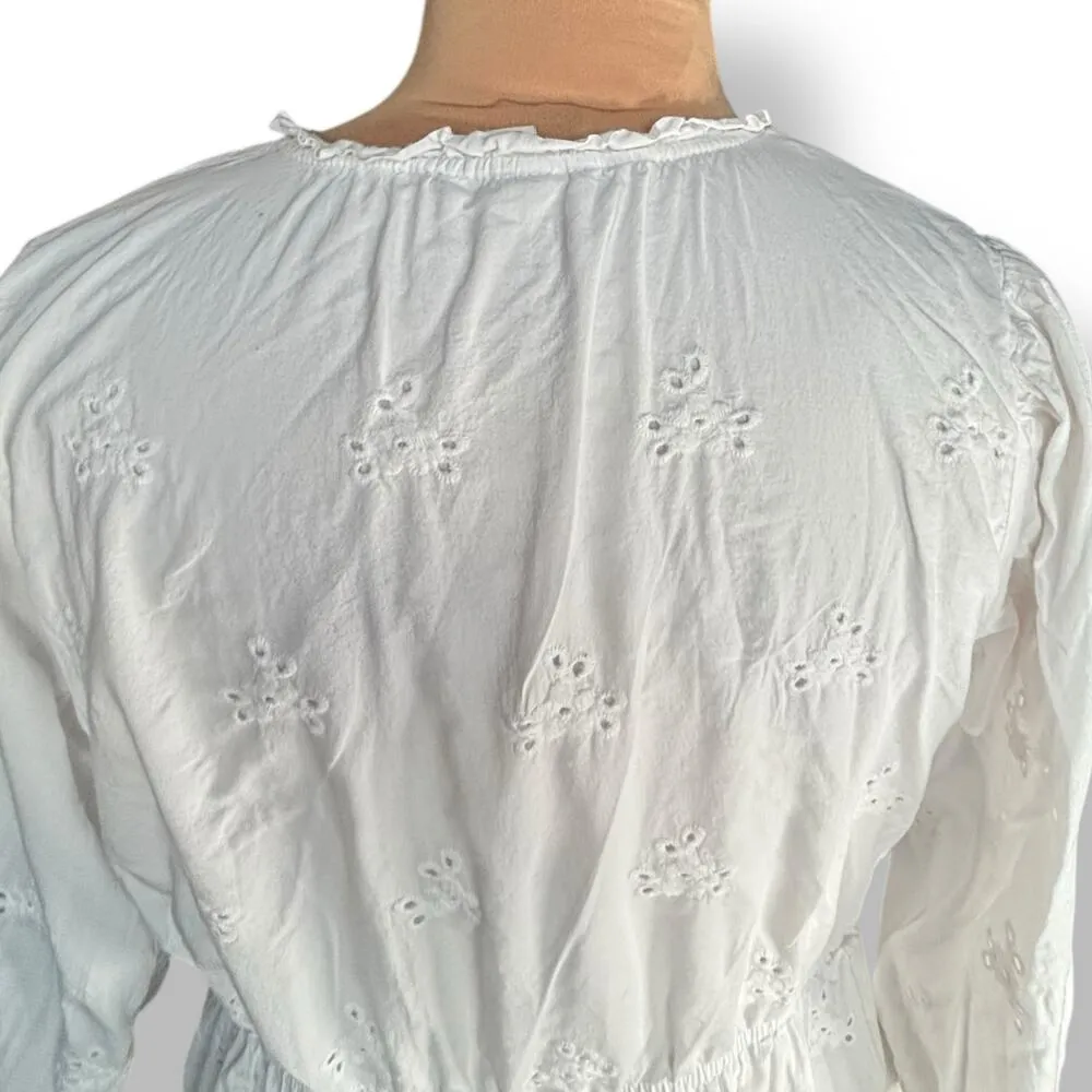 Knox Rose White Eyelet Embroidered Tiered Mini Dress XL Boho Cotton Lined Casual - Image 6