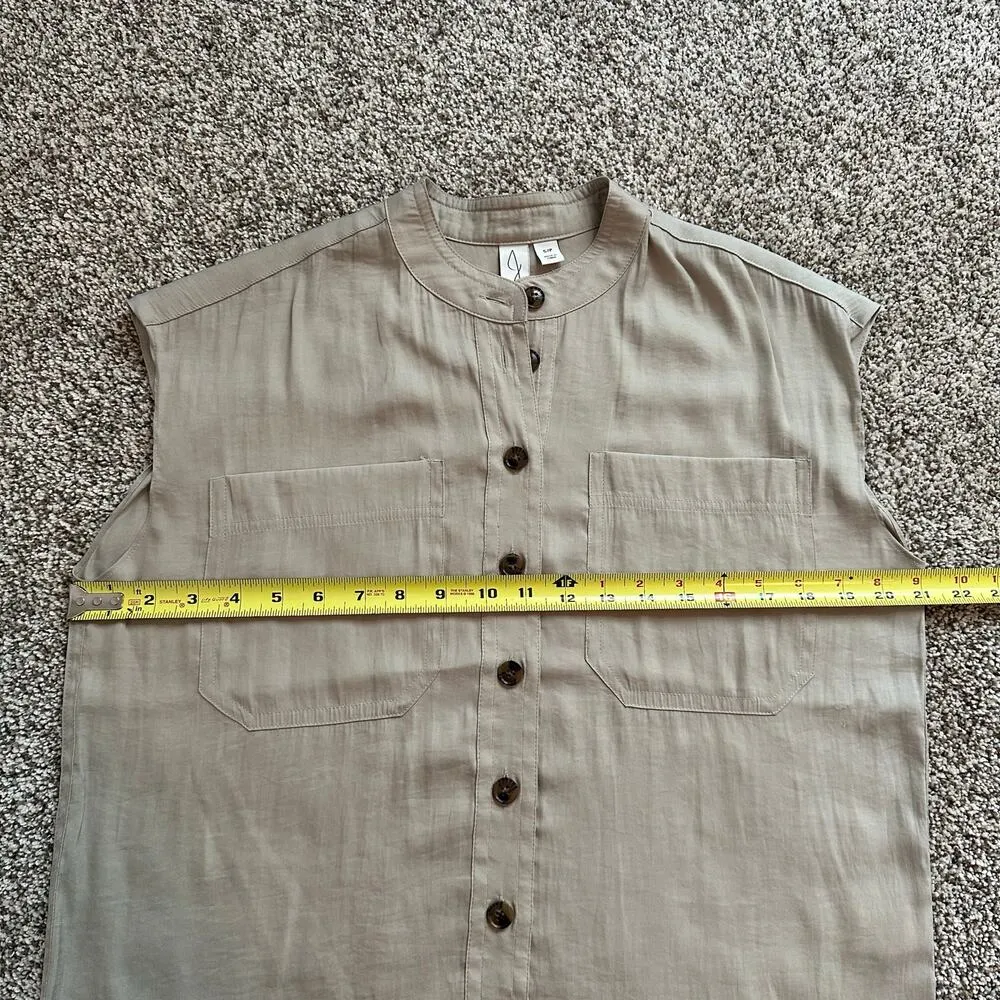 Joie beige/khaki button up cap sleeve top size S - Image 10