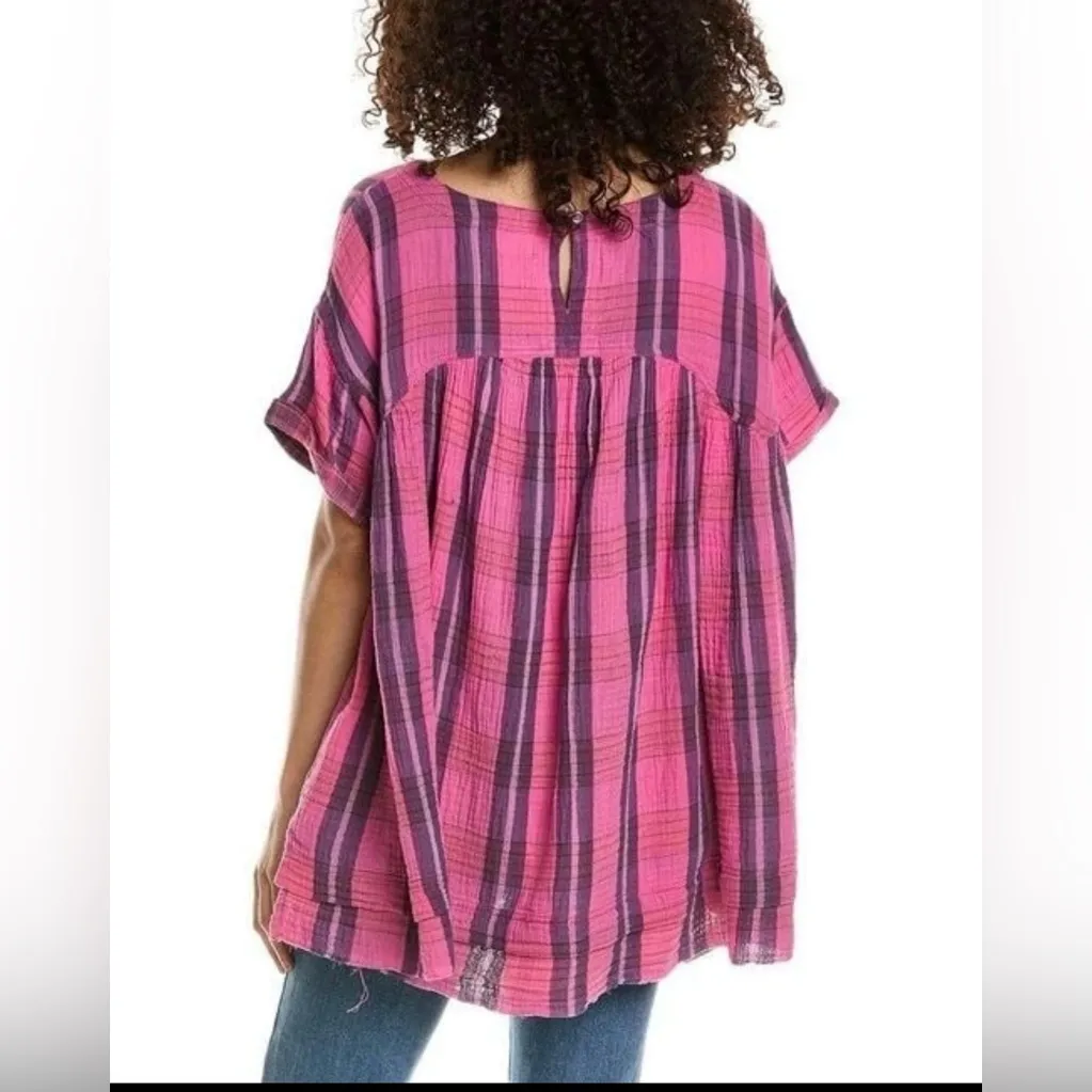 We The Free pink purple gauze oversized short sleeve swing top size XS M3 - Image 2