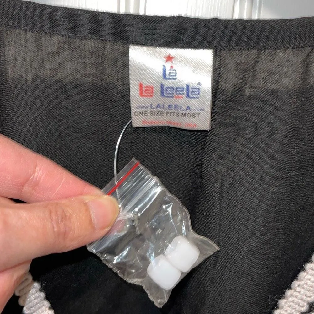 La Leela Womens Kimono Blouse Pom Pom Cover Up‎ Swimwear Black One Size NWT - Image 6