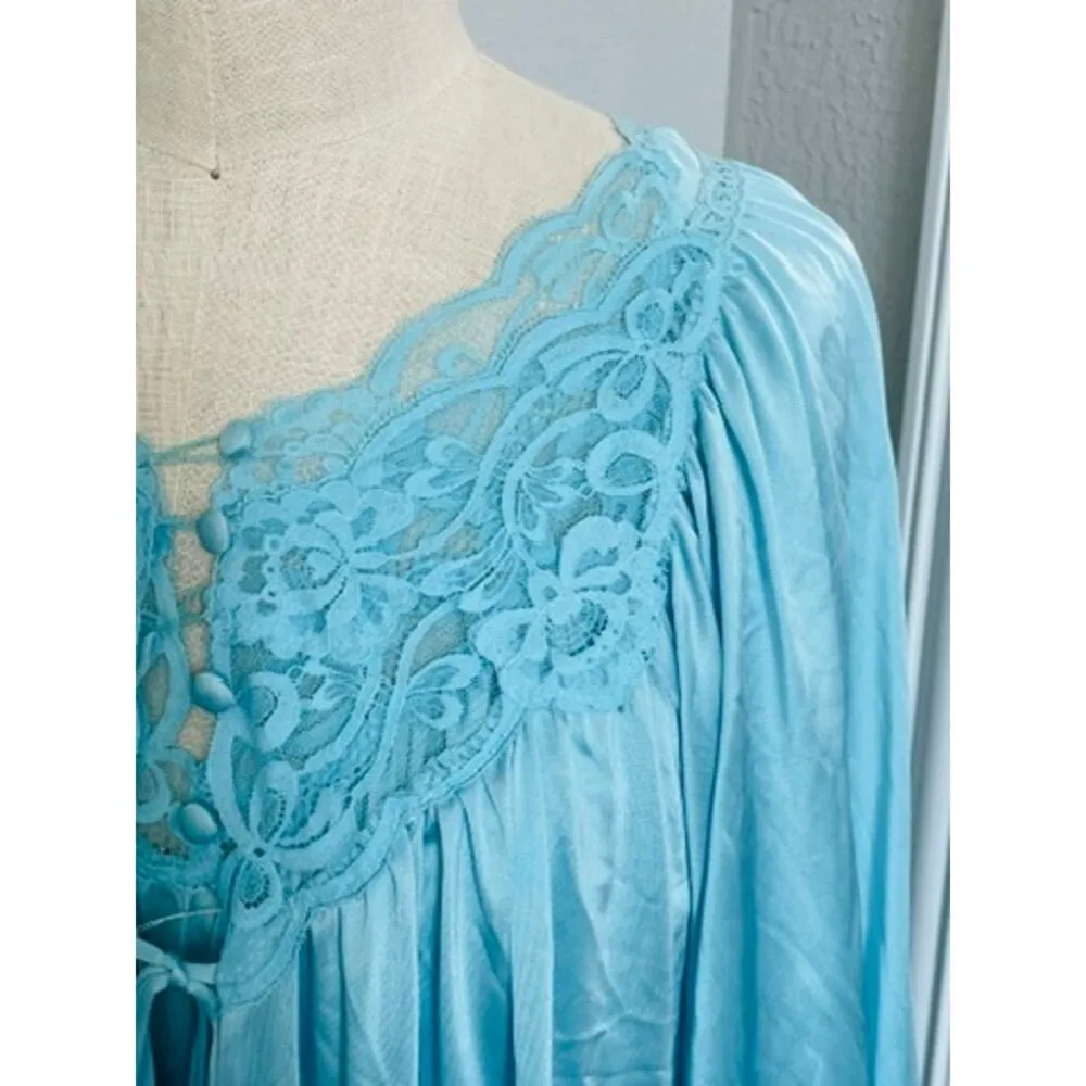 Vintage Miss Elaine Nylon Peignoir Set Gown and Robe Blue Size M - Image 14