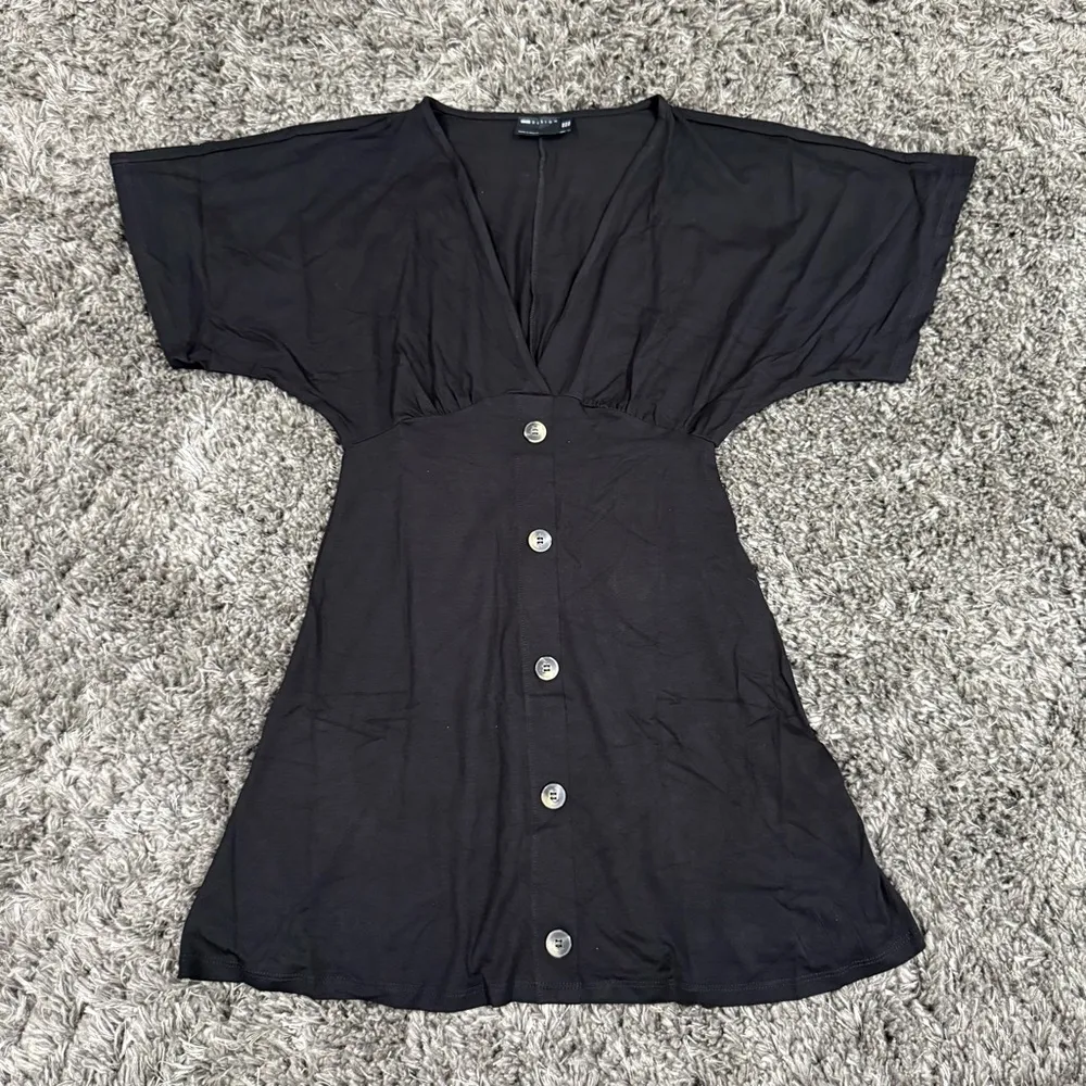 ASOS Design Flutter Sleeve Mini Tea Dress with Button in Black, Size 4​​​​​​ - Image 2