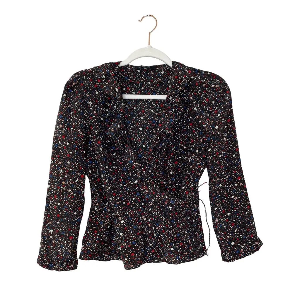Madewell Silk Ruffle-Hem Wrap Top Size XXS Starry Night Black Red White Blue - Image 2
