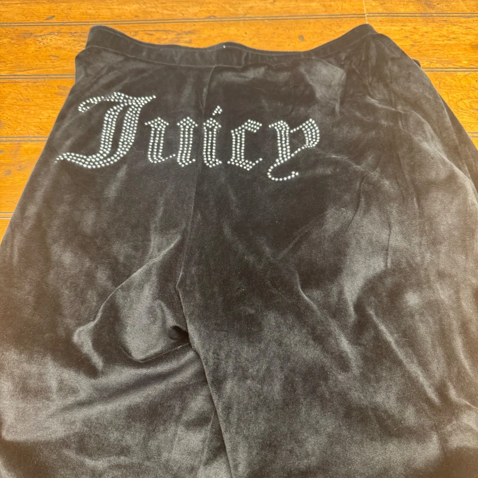 Juicy Couture Velour Lounge Pants Black Rhinestone Logo Sleepwear Women's XL - Image 4