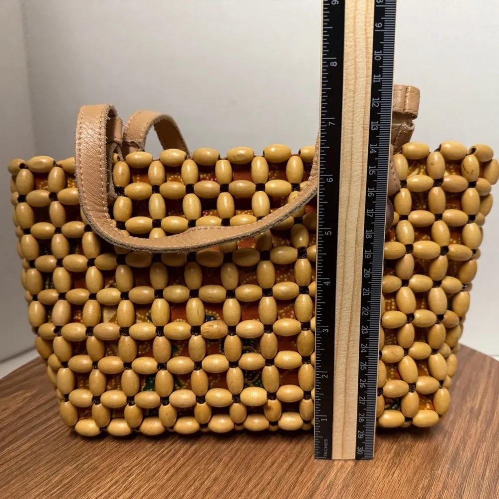 The Sak Wood Beaded Boho Chic Lined Summer Holiday Island Handbag Shoulder Purse - Image 3