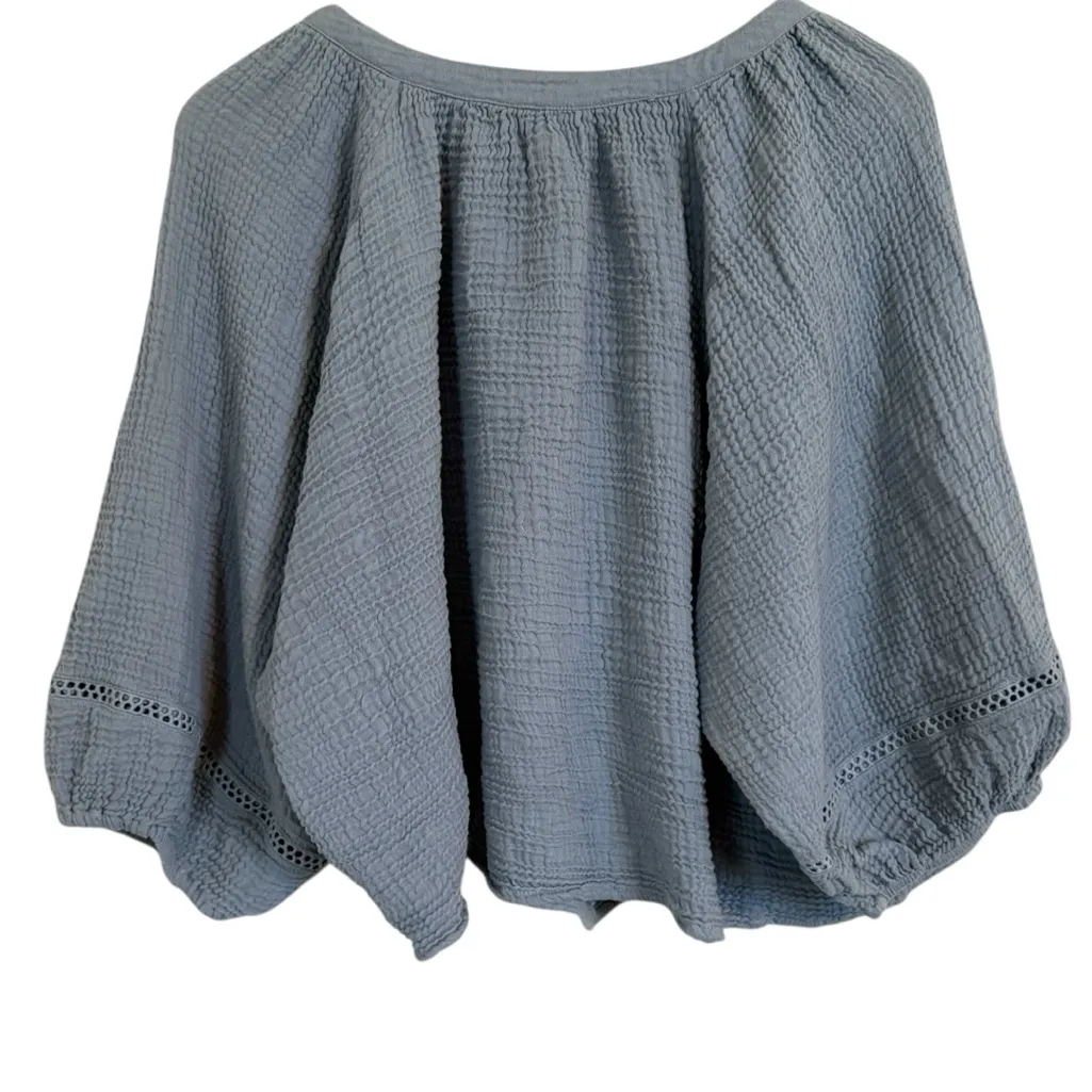 Cleo + Wolf Women's Brie Crochet Trim 3/4 Long Sleeve Shirt Women’s Size XXL Blue - Image 7