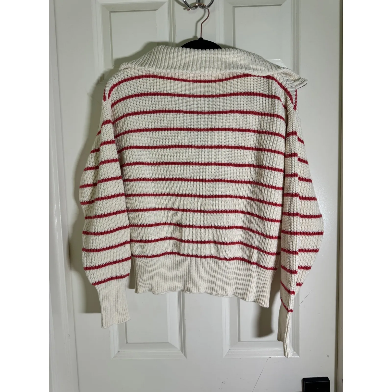 Z Supply Striped Quarter Zip Sweater Cream Red Ribbed Collar Knit XS - Image 10