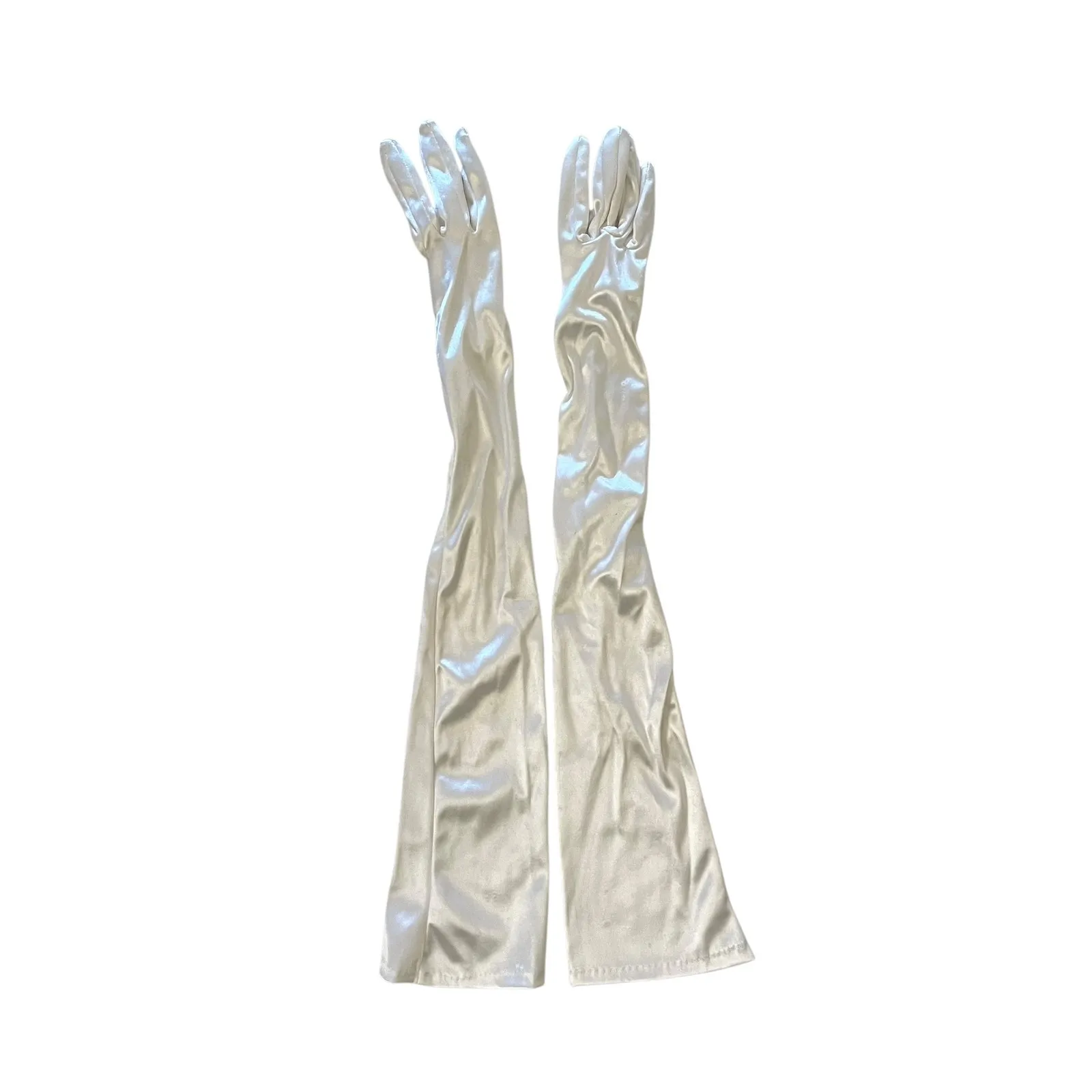 Vintage White Satin Formal Opera Length Wedding Long Evening Gloves 23" Size S - Image 3