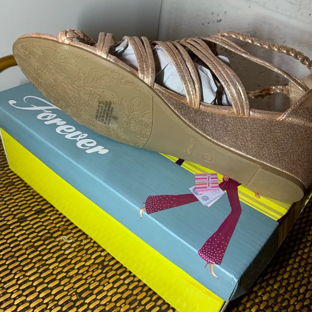 Forever Rose Gold Strappy Wedge Sandals - Image 5