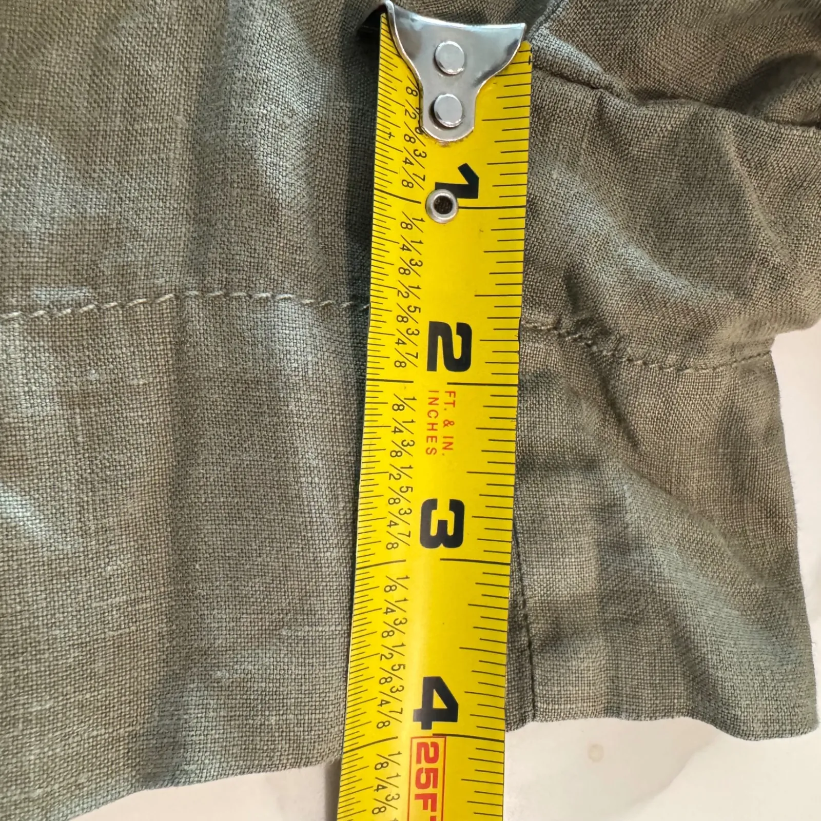 Lou & Grey Linen Paperbag Waist Shorts Women Size Medium Olive Green - Image 6