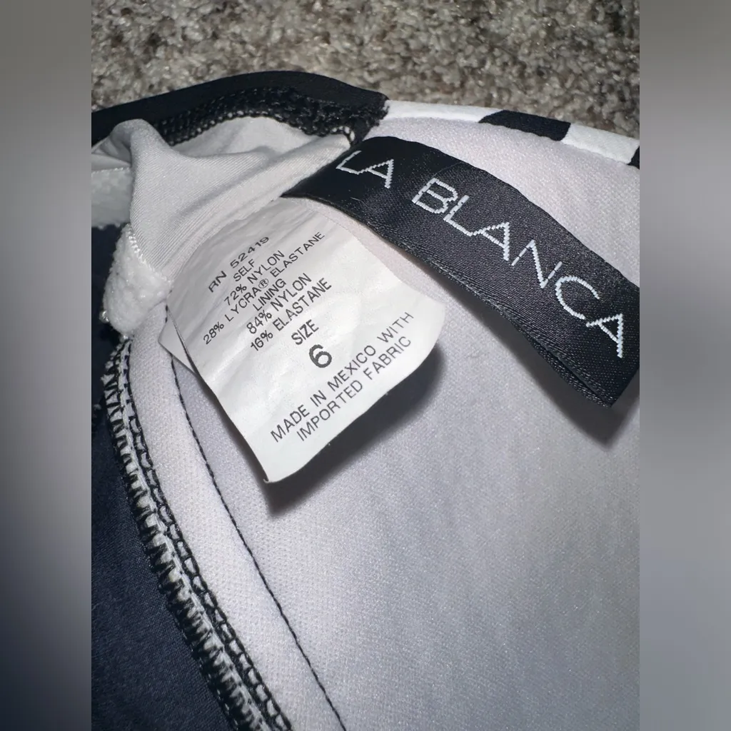 La Blanca Tankini Swim Set Black White Striped Halter Top Two Piece EUC Size 6 - Image 7